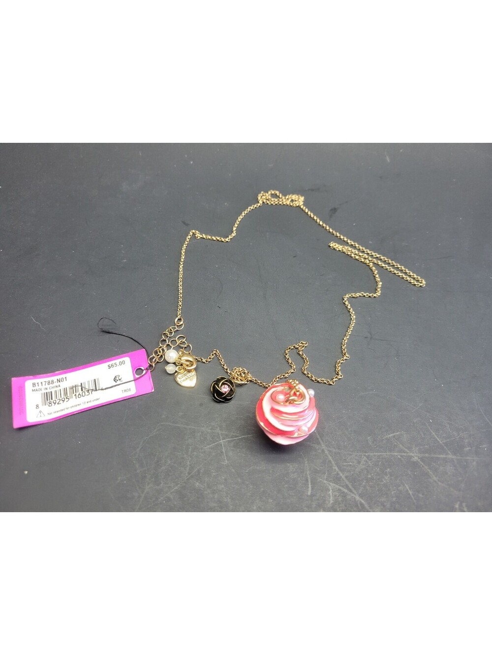 Betsey Johnson Metallic Xox Trolls Cupcake Pendant   ** SEE DETAILS & PICS !! **
